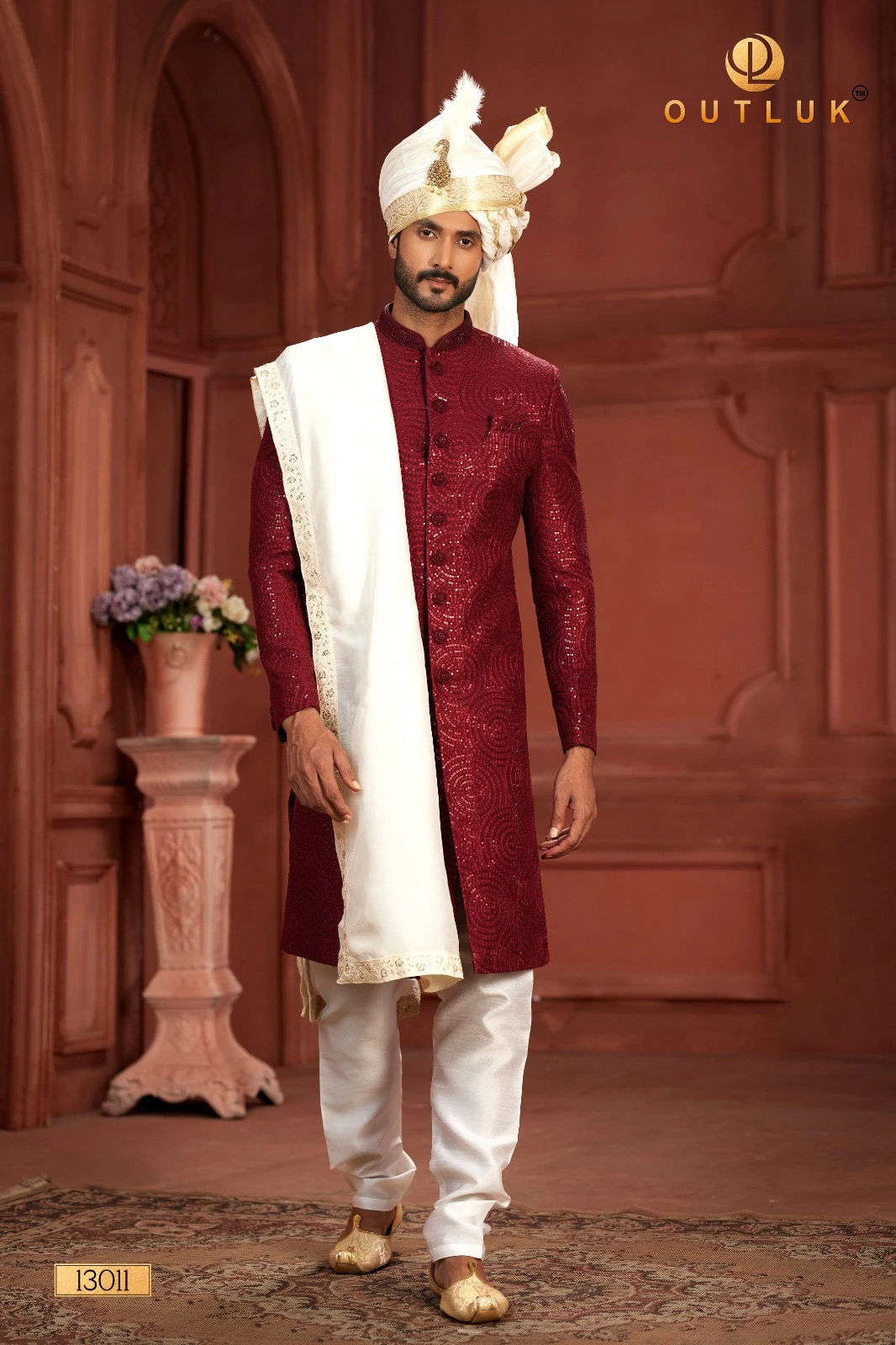 Outluk Wedding Sherwani Vol 13 Pure Silk Wholesale Handwork Sherwani Collection Catalog — Singles, MPA wholesale from Surat - Gallery Image 3